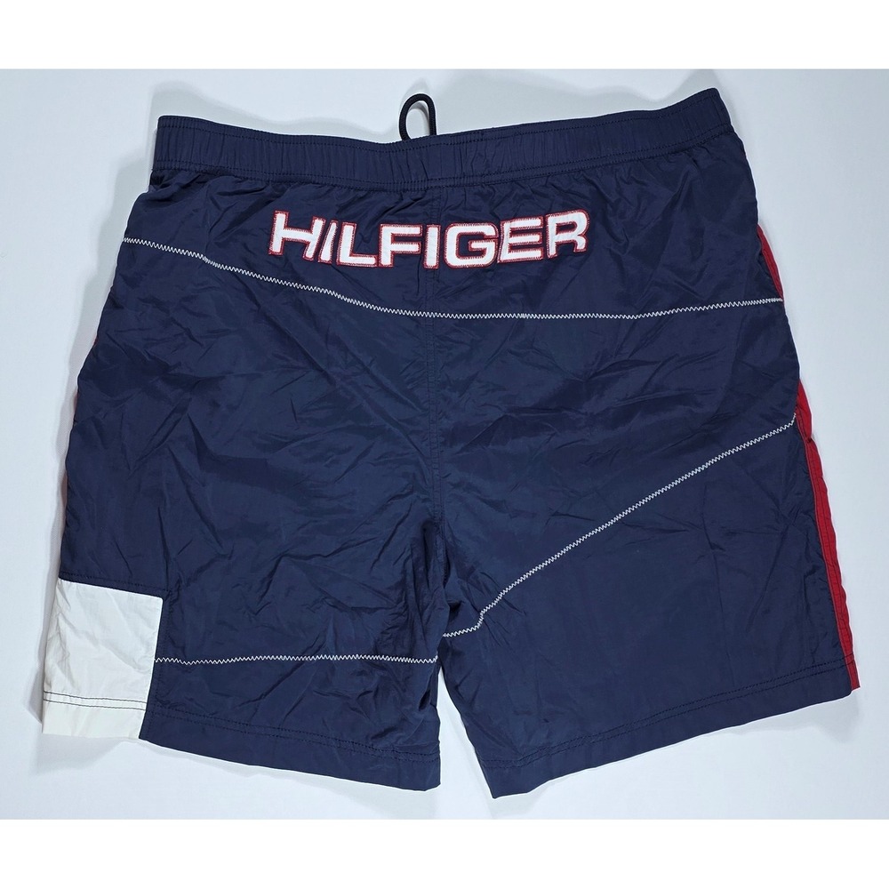 Tommy Hilfiger Men's Swim Trunks XXL Navy Blue Red Colorblock Mesh Lined Shorts - Picture 2 of 9